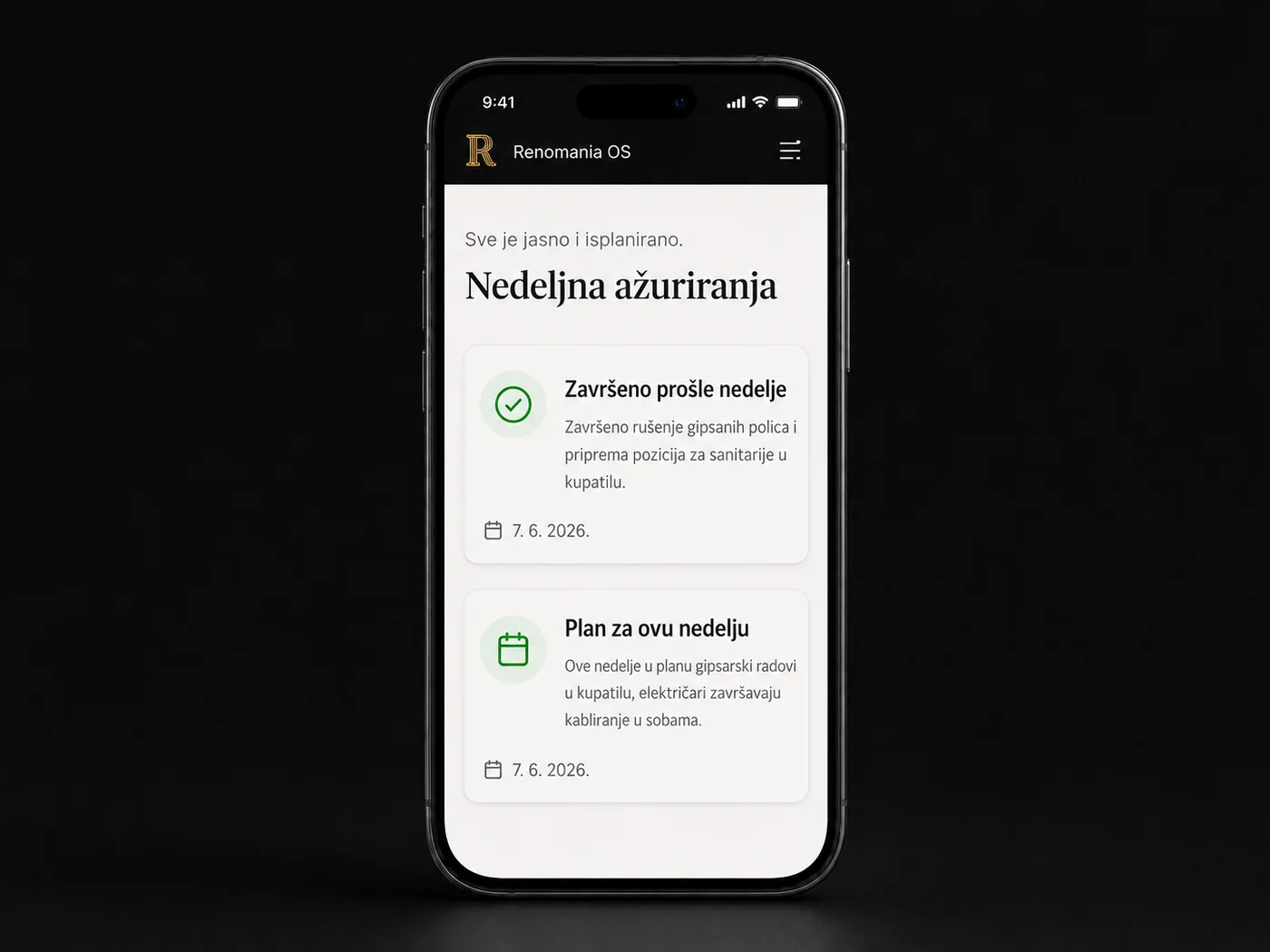 Nedeljni plan radova u Renomania OS